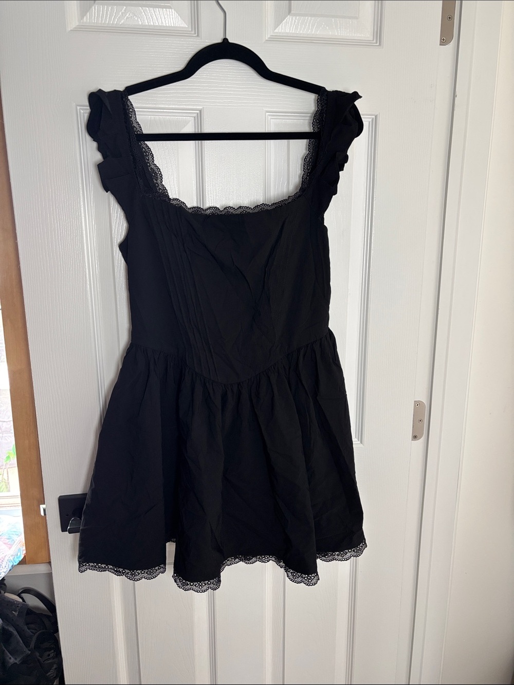 Black Lace-Trim Mini Dress